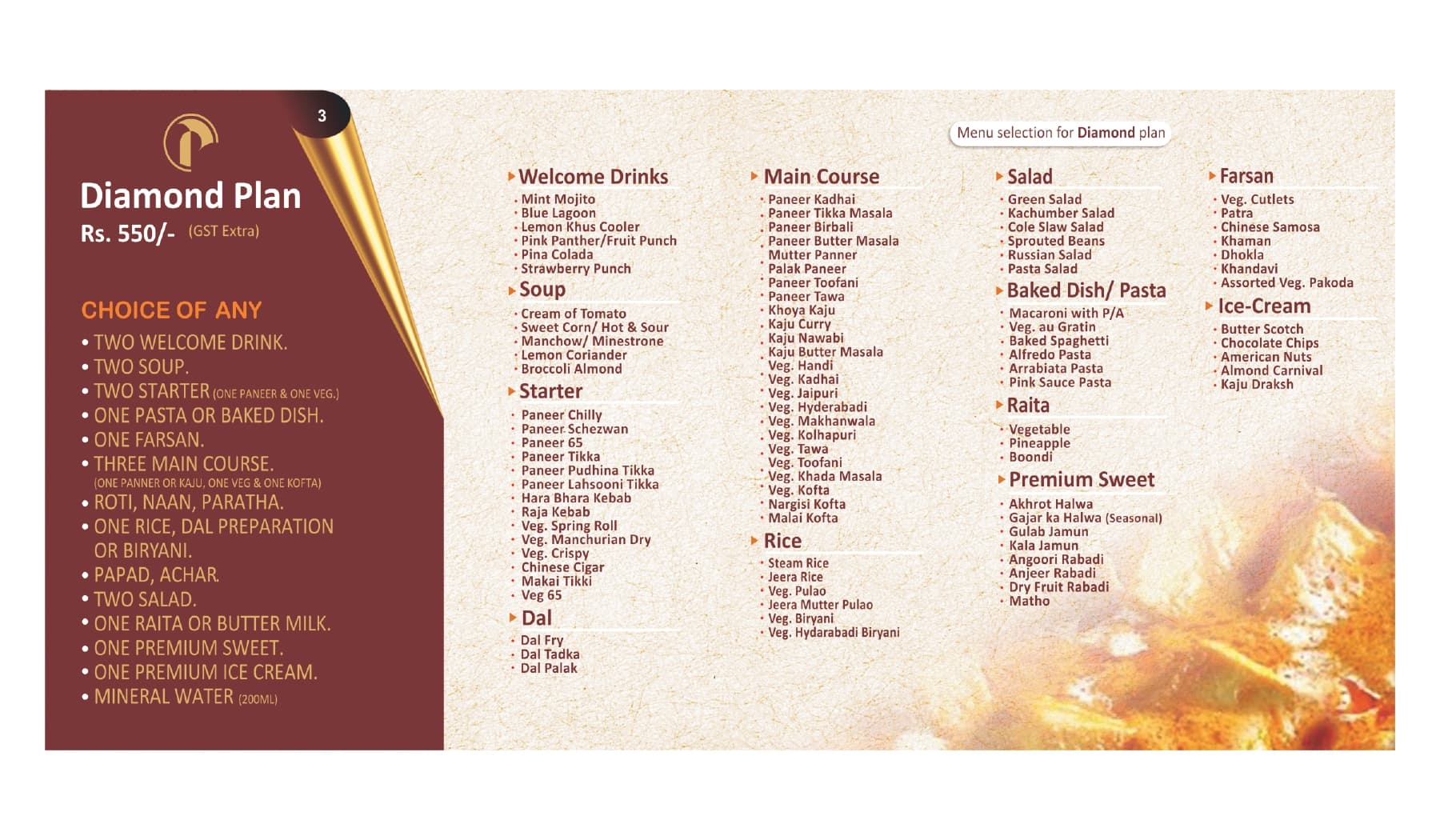 Diamond Plan menu preview